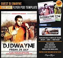 酒吧迪吧海报/传单模板：Guest Dj Dwayne – Flyer PSD Template + Facebook